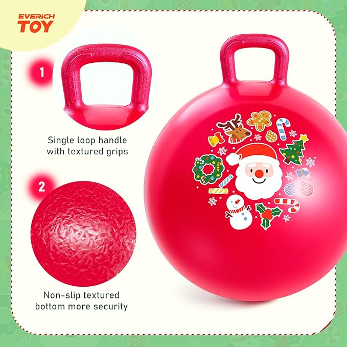 EVERICH TOY Hopper Ball for Kids 18In Sit On Bouncy Balls with Handle for Indoor Outdoor Active Play, Red Christmas Inflatable Boys Girls Gifts for 4 5 6 7 8 Years Old with Christmas Reindeer Ears