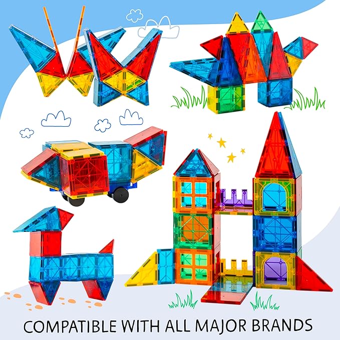 Magnetic Tiles 150 PCS XL Set with Storage Bag – Magnetic Building Tiles for Kids Ages 3-8, STEM Magnet Construction Toy for Boys & Girls