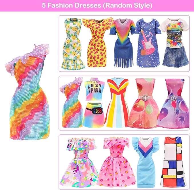 BARWA 10 Sets Doll Clothes Including 5 Fashion Floral Dresses 5 Sets Casual Outfits Tops and Trousers, Shorts for 11.5 inch Girl Dolls…