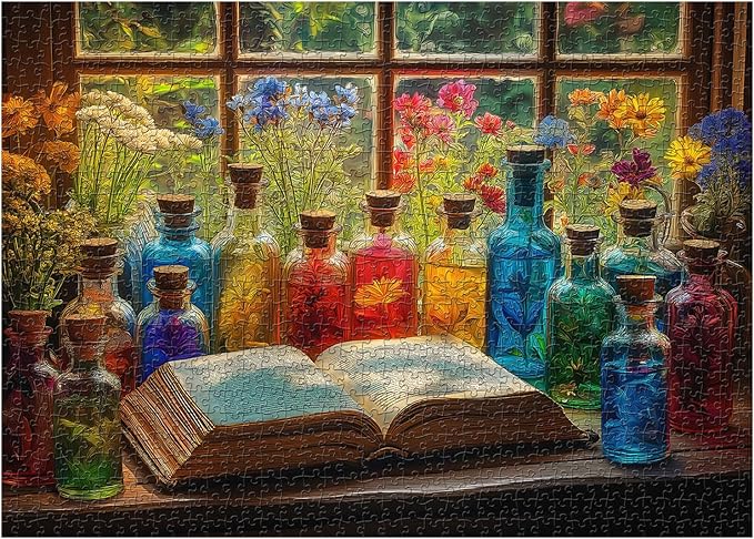 Flower Puzzles for Adults 1000 Pieces, Colorful Bottles Wildflower Puzzle, Beautiful Plant Floral Art Theme for Wall Decor