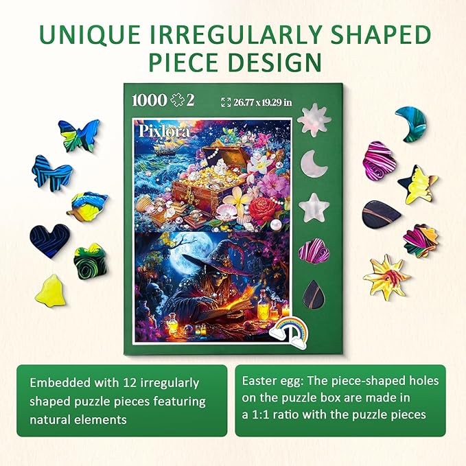 Unique Puzzles for Adults 1000 Piece, 2 Pack Magical and Dreamy Series, Fantasy Puzzles for Adults, Treasures and Dark Forest Theme, Challenging Gifts for Puzzle Lovers