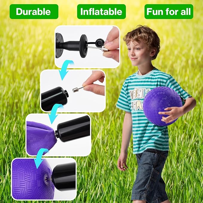 12 Pcs Dodgeballs 5 Inch Kickball Playground Ball 4 Colour Inflatable Rubber Handball Dodge Ball with 1 Hand Pump for Outdoors Ball Games Gym Camps Picnic (Needle is at The Top of The Pump)