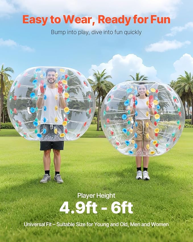 VEVOR Inflatable Bumper Ball, 4FT/5FT Body Sumo Zorb Balls for Teen, 0.8mm Thick PVC Human Hamster Bubble Balls for Outdoor Team Gaming Play, Bumper Bopper Toys for Garden, Yard, Park