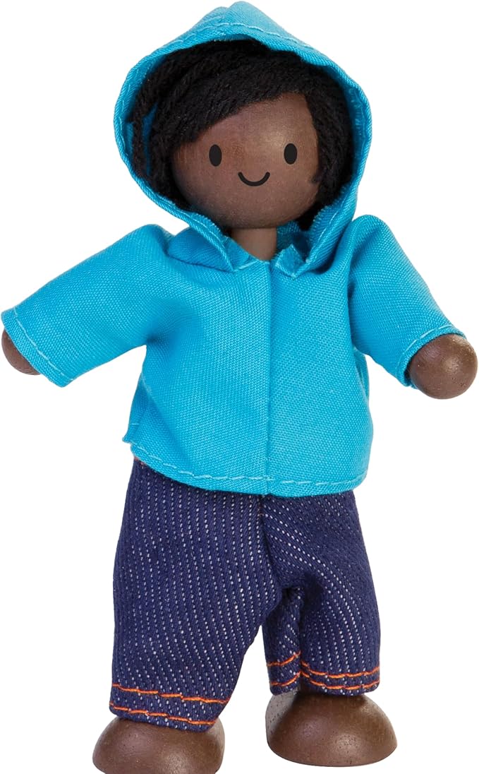 PlanToys® Boy Wooden Dollhouse Figurine | Poseable 1:12 Scale Mini Doll (4 Inch) | Dollhouse Accessories for Pretend Play | Eco-Friendly Montessori Toy for Kids Ages 3+