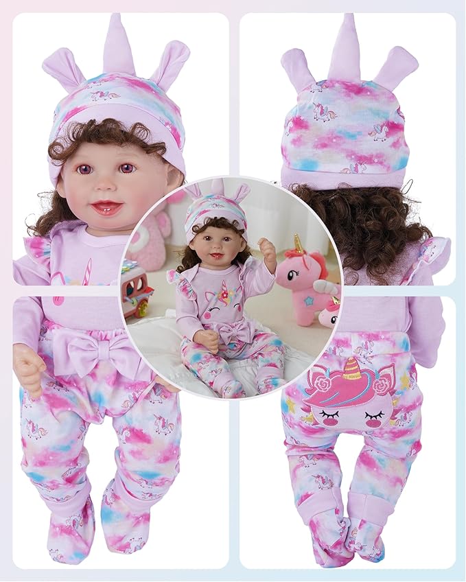 BABESIDE Reborn Baby Doll Clothes,4 Piece Baby Doll Clothes for 17-22 Inch Dolls, Baby Doll Accessories Includes Pony Doll Romber and Socks, Pretend Play Gift for Kids Age 3+