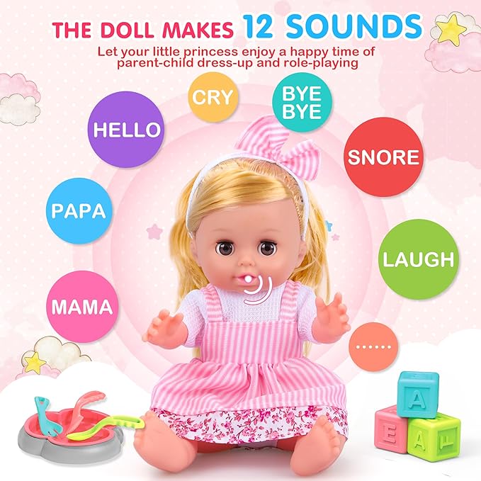 PROOU Baby Care Doll Toys Set, 36PCS Dolls Playset, Hair Salon Pretend Play Toddler Doll Toys Incl 14'' Baby Dolls Toy, Backpack, Hair Dryer, Curler, Xmas Gifts for Age 3 4 5 6+ Years Old Girls Kids