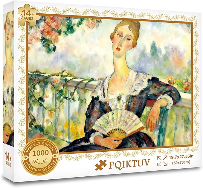Jigsaw Puzzles 1000 Pieces for Adults Letters on Back Woman Holding a Fan Puzzle Wall Decor Impossible Puzzle Gift for Valentine Friends Parents(27.56x19.7 Inch)