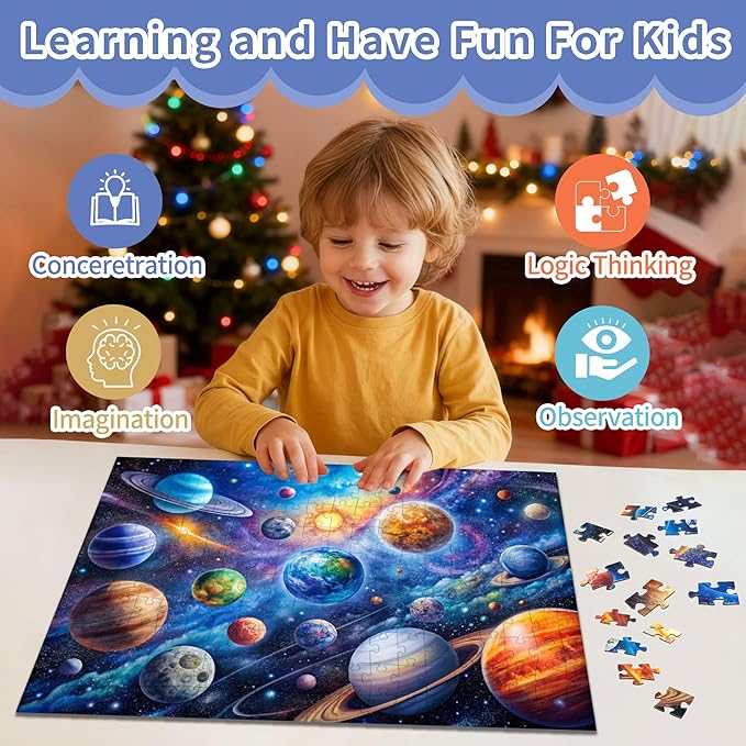 Puzzles for Kids Ages 6-8 8-10 Year Old, Solar System Planets 200 Pieces Jigsaw Puzzles for Kids Ages 10-12, Learning Educational Toys for Boys and Girls Ages 6 7 8 9 10 11 12 Year Old