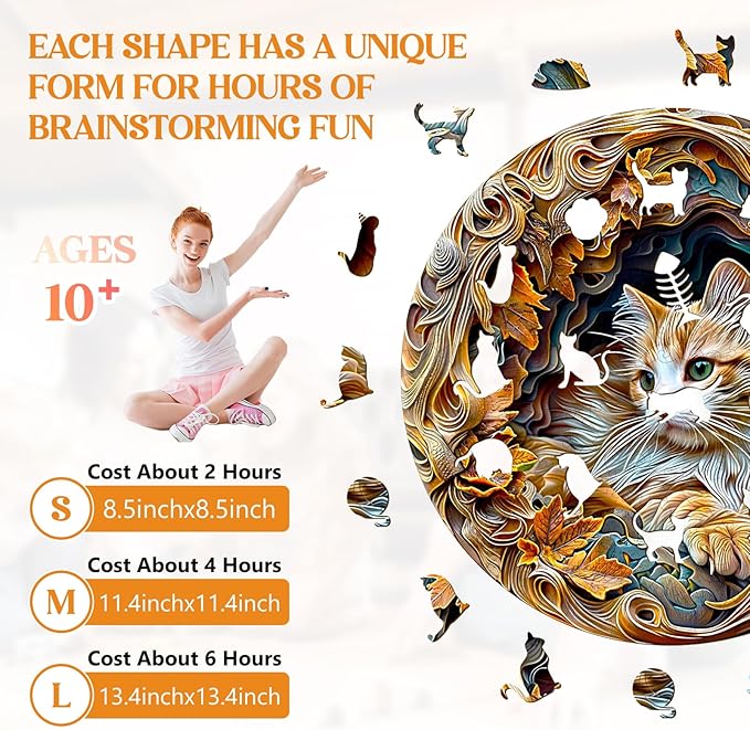 Wooden Puzzles for Adults, 3D Vision Effect-3D Cat Wood Puzzles Adult, Unique Shaped Wooden Jigsaw Puzzles, Creative Birthday Gifts for Friends/Family/Puzzle Lovers, Home Decor(L-13.4 * 13.4in 300pcs)