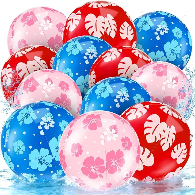 12 Pack Blue and Pink Cartoon Themed Beach Ball 7.87" Bulk for Summer Pool and Beach Game Gifts Birthday Party Supplies Decorations Favor