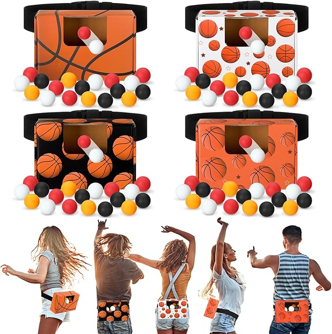 4 Set Basketball Party Favor Games Swing Shaking Ball Game Set Basketball Novelty Twerk Game, 40 Balls, Ribbon Cardboard Boxes Sport Games for Family Adult Large Group Sport Party Favors