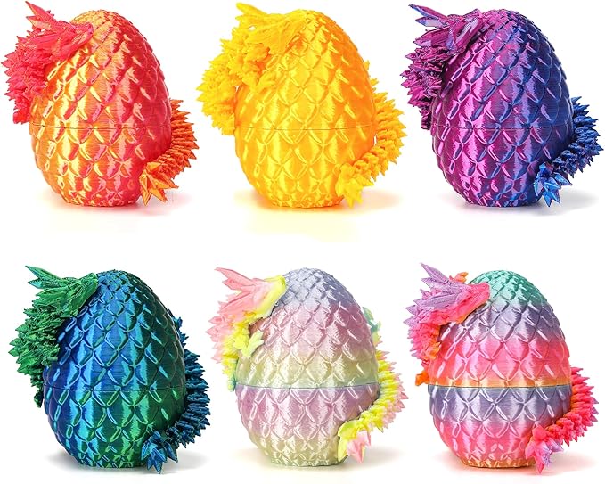 6PCS Mini 3D Printed Dragon Dinosaur Egg, Prefilled Easter Eggs Filled Dragon Eggs Toys Filled,3D Printed Dragon in Egg,Crystal Dragon Figurine Decor,Full Articulated Dragon