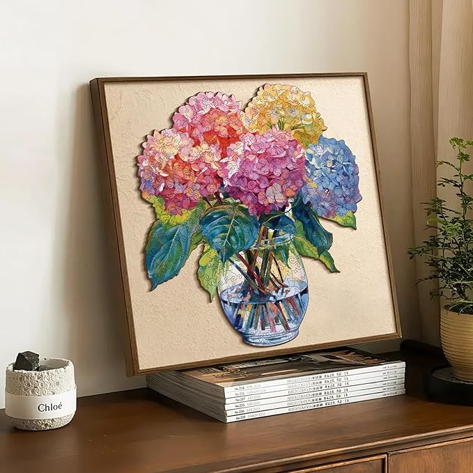 300 Pieces Flowers Wooden Puzzles for Adults, Hydrangea Unique Shaped Wooden Jigsaw Puzzles for Adults, Irregular Adult Wood Puzzle Creative Gift for Family Game