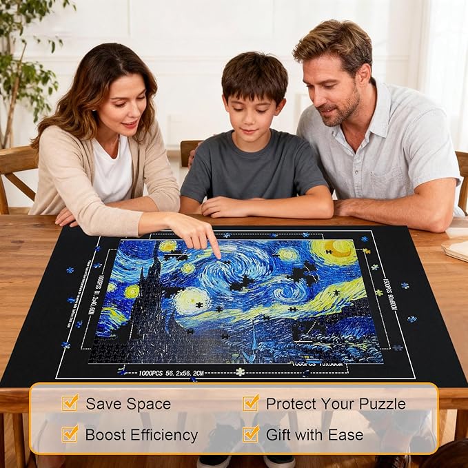 Large Puzzle Roll Up Mat with 8 Sorting Trays & Air Pump System, 46x26 Inch Portable Puzzle Storage Mat for 500 to 1500 Piece Puzzles, Includes Storage Bag