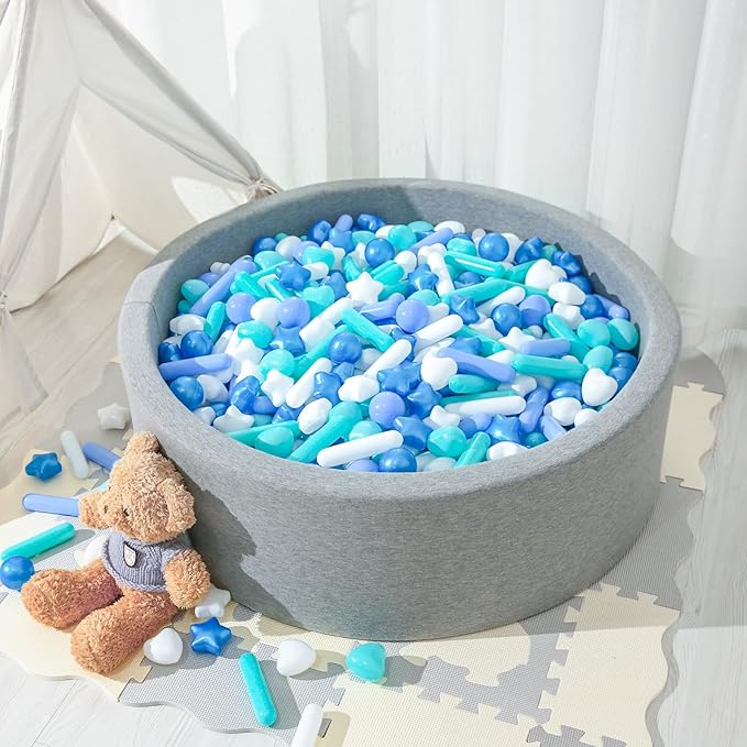 STARBOLO 150 200 500Pcs Ball Pit Balls Stars Hearts Strips, Blue Balls for Ball Pits, Children's Pool Water Toys for Baby Pool, Play Toy Balls for Kids Toddler Birthday Party Decoration