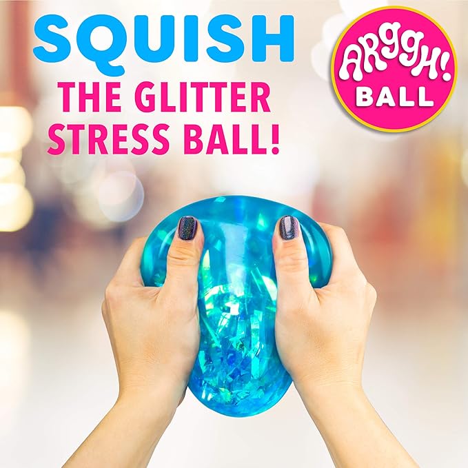 Power Your Fun Arggh Glitter Stress Ball for Adults and Kids - Medium Squishy Fidget Toy, Anti Stress Sensory Ball Squeeze Toy (Blue)