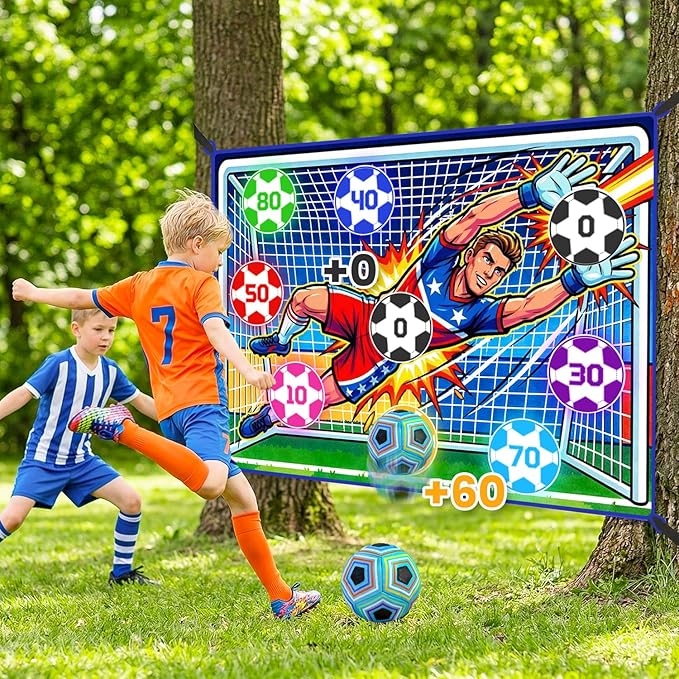 Upgraded Toy Soccer Game Set for Kids, Indoor Outdoor Backyard Toss Soccer Goal Game with 2 Balls, 1 Flannel Target, Soccer Toys for Boys and Girls 3-5 6-8 8-12 Years Old Kids Birthday