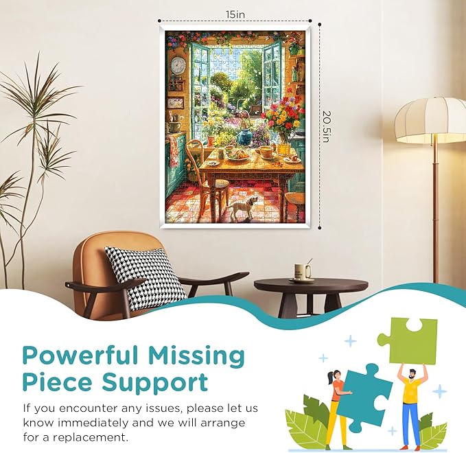 500 Piece Puzzle for Adults, Cozy Kitchen and Garden View Jigsaw Puzzle, Colorful Puzzles with Flowers, Sunshine and Dog, Relaxing Gifts for Adults, Seniors, Finished Size 20.5”x 15”