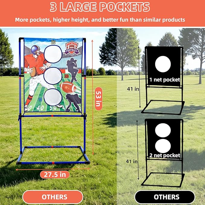 Football Toss Game Set with 4 Inflatable Balls – Football Throwing Target Toy for Kids Ages 8-12, Indoor & Outdoor Sports Activity for Boys and Girls Ages 3+