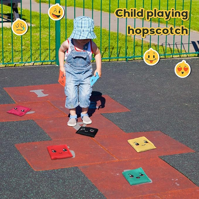 Sotiff 20 Pcs Small Bean Bags for Tossing Educational Cornhole Bags Bulk Mini Educational Learn Colors Toss Toy Cornhole Game Throwing Sack for Outdoor Indoor Hand Toss Sports Activities(Expression)