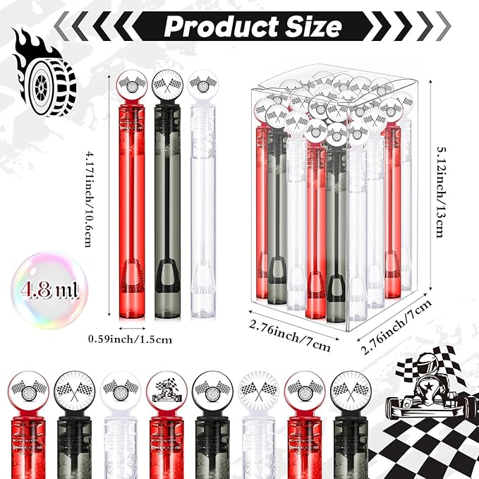 24 Pcs Race Car Party Favors Race Car Bubble Wands for Kids Racecar Wheels Themed Birthday Party Supplies Classroom Prizes Stuffers Goodie Bag Piñata Fillers