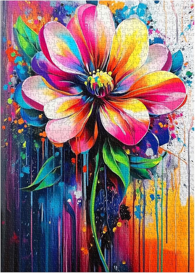Rainbow Flower 1000 Piece Puzzle for Adults, Nature Floral Art Jigsaw Puzzles, Colorful Gradient Plant Puzzle as Home Wall Decor