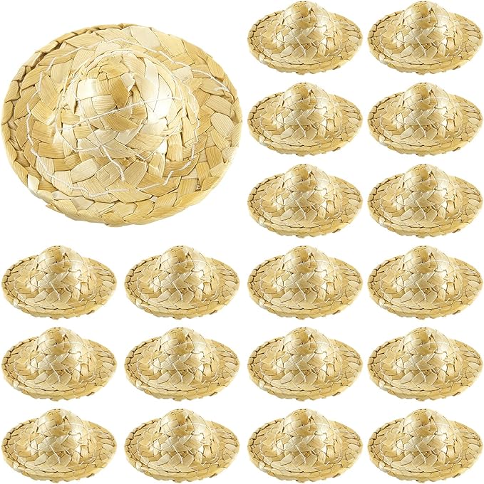 Chalyna 24 Pieces Mini Straw Hats for Crafts 2.1 Inch Mini Sombrero Tiny Dollhouse Miniature Straw Hats for Dolls Small Cowboy DIY Decorations Jewelry Accessories(24 Pieces)