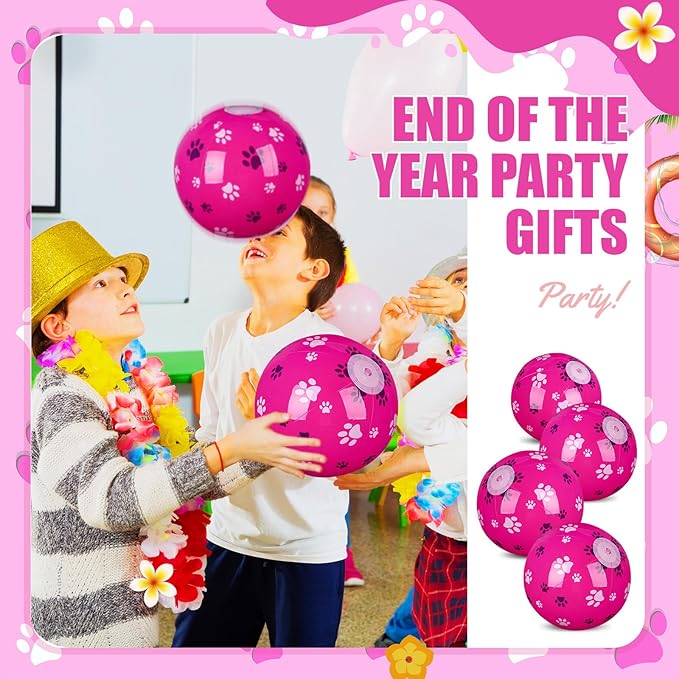 Leyndo 12 Pack Dog Paw Themed Beach Ball for Kids 7.87" Bulk for Summer Pool and Beach Game Gifts and Birthday Party Supplies and End of The Year Class Party Decoration Favors