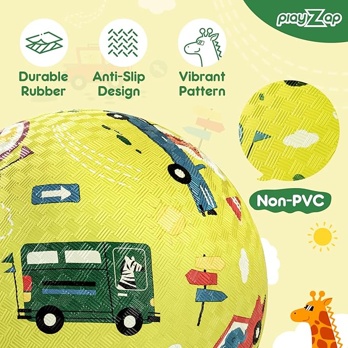 PlayZap 2 Pack Playground Balls for Kids, Planet & Vehicle Cars Kickballs for Toddlers 3-8, 8.5 in Rubber Balls with Pump, Indoor & Outdoor Dodgeball Toys for Boys & Girls Gifts