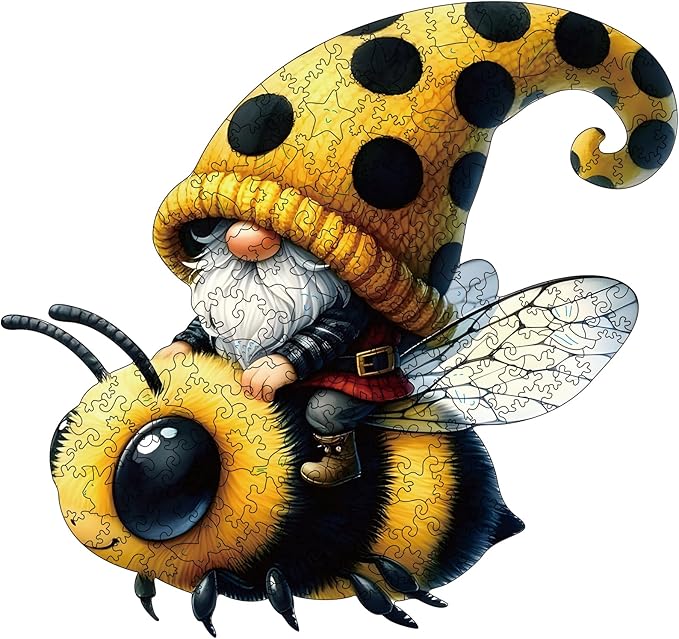 Wooden Jigsaw Puzzles, Bee Gnome 200 Pieces Wooden Puzzles for Adults, 10.6"x11.1" Wooden Puzzles with Unique Shape, Great Gift and Family Game