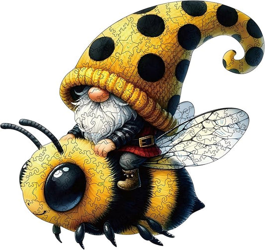 Wooden Jigsaw Puzzles, Bee Gnome 200 Pieces Wooden Puzzles for Adults, 10.6"x11.1" Wooden Puzzles with Unique Shape, Great Gift and Family Game