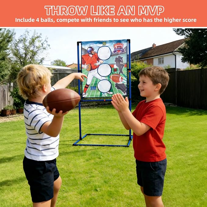 Football Toss Game Set with 4 Inflatable Balls – Football Throwing Target Toy for Kids Ages 8-12, Indoor & Outdoor Sports Activity for Boys and Girls Ages 3+