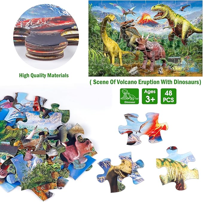 Jumbo Floor Puzzle for Kids,48 Piece Volcano Dinosaur Large Jigsaw Puzzles, Fun Educational Toy for Toddlers Ages 3-5,Preschool Learning Easter Gift for Boy Girl Ages 4-8