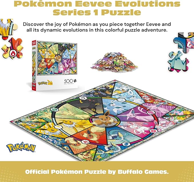 Buffalo Games - Pokémon - Eevee Evolutions Series 1 - 500 Piece Jigsaw Puzzle for Adults - Challenging Puzzle Perfect for Game Nights - Finished Size 21.25 x 15.00