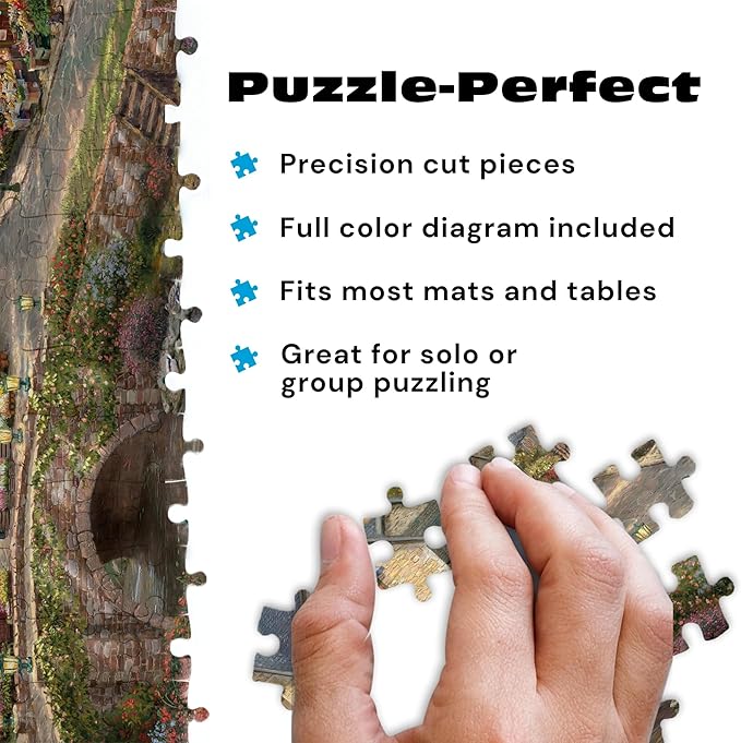 Buffalo Games Thomas Kinkade Summer in Cobblestone Village 1000 Piece Puzzle – Silver Select Premium Jigsaw Puzzle with Foil Accents & Reference Poster