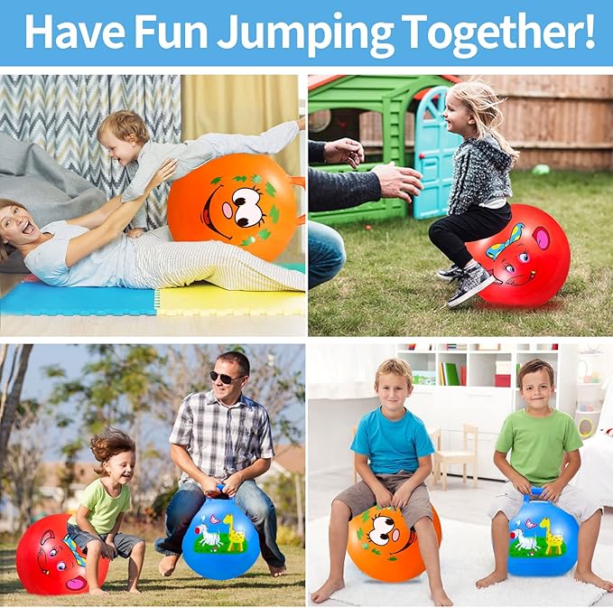 Bouncy Balls with Handle for Kids, Ride On Toys Balls for Kids 3 4-8, 3 Pack Hopper Ball 18 Inch Size with Air Pump for Kid Jumping Sports Ride Games Balance Exercise Indoor Outdoor Fun Toy
