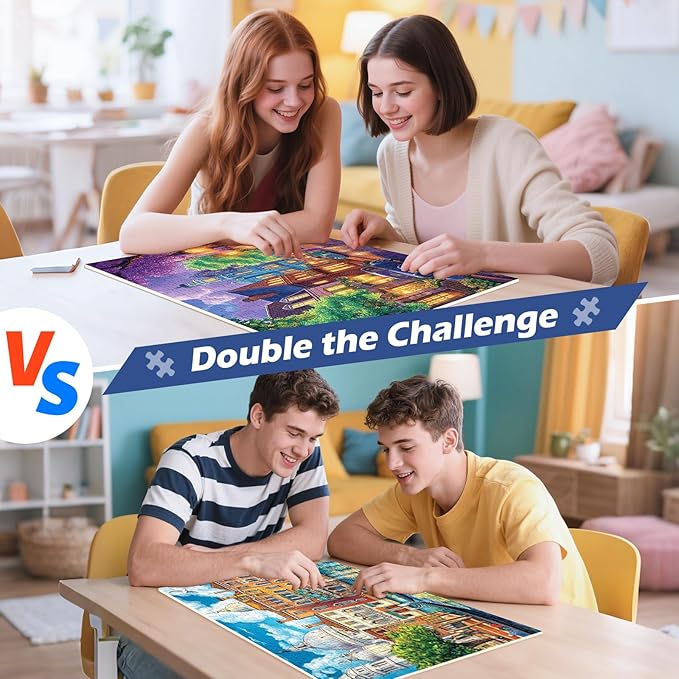 2 Pack 500 Pieces Puzzle for Adults,Venice Building Jigsaw Puzzles 500 Pieces City Night Puzzles for Adult Puzzles No Dust Colorful Premium Cardboard Puzzle Games Family Activity Great Gift