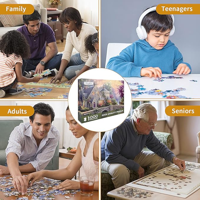 Jigsaw Puzzles for Adults 1000 Pieces Country House Puzzles Spring Landscape Puzzle Picturesque Bridge 1000 Piece Jigsaw Puzzle DIY Challenging Game Toys Gift