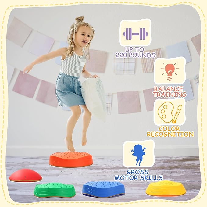 Balance Stepping Stones for Kids 5pcs Non-Slip River Stones Obstacle Course Play Indoor and Outdoor Coordination Game Sensory Toys Toddler Ages 3 4 5 6 7 8+