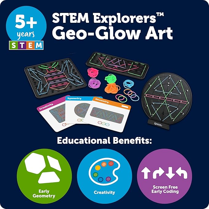 Learning Resources STEM Explorers Geo-Glow Art Kit - Glow in The Dark Toys, Kids Art Display, Homeschool, Fine Motor Skills, Critical Thinking for Kids