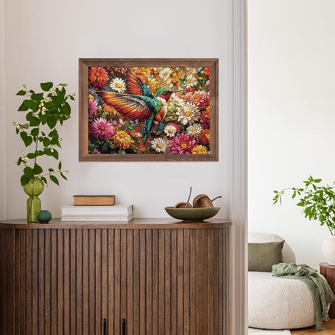 Hummingbird Colorful Flower Puzzle 1000 Pieces for Adults, Bird Sunflower Butterfly Nature Jigsaw Puzzle, Plants Spring Vintage Art Puzzles