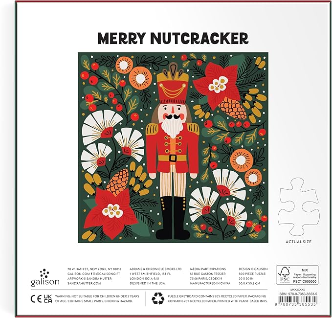 Galison Merry Nutcracker – 500 Piece Foil Jigsaw Puzzle Featuring Charming Artwork of The Famous Wooden Christmas Toy Soldier