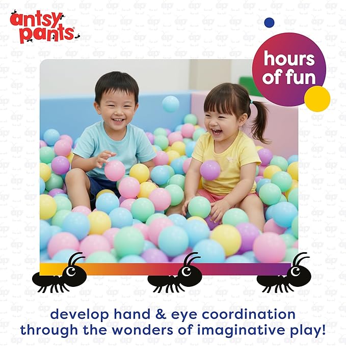 Antsy Pants 100 Ball Pit Balls, Ball Pit for Toddlers 1-3, Non-Toxic Materials, Lightweight, 5 Pastel Colors, Reusable Storage Bag, Plastic Balls for Ball Pit, Sensory Toys for Kids