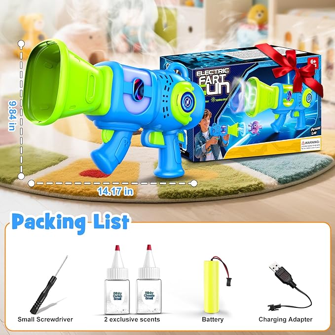 Fart Gun Toy for kids: Fart Blaster with Real Fog Rings, 2 Scents, 2 Sound Effects & Color-Changing Lights, Anti-Backflow Design for Boy, Girl, Funny Prank Gift for Easter Birthday and Party Fun