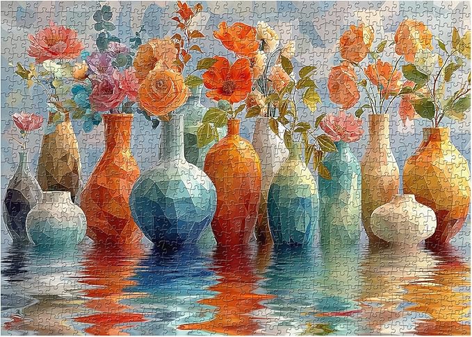 Colorful Wildflower Puzzle for Adults 1000 Pieces, Larkipuzz Difficult Flower Plant Jigsaw Puzzle Rainbow Art, Hard Challenging Gradient Floral Vase Art Theme as Home Decor