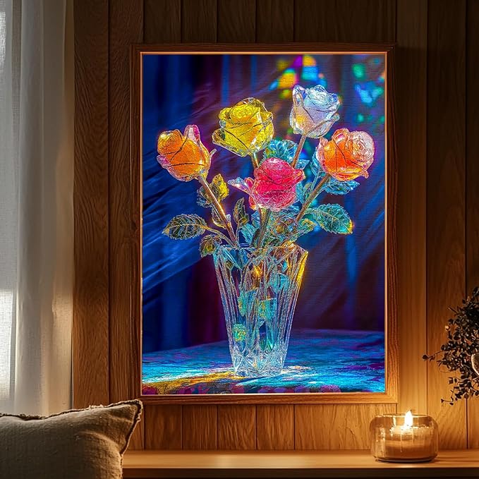 Bgraamiens Rose-1000 Pieces Rose Flowers Puzzle for Adults, Unique Flowers Art Home Decor, Valentine's Day Gift