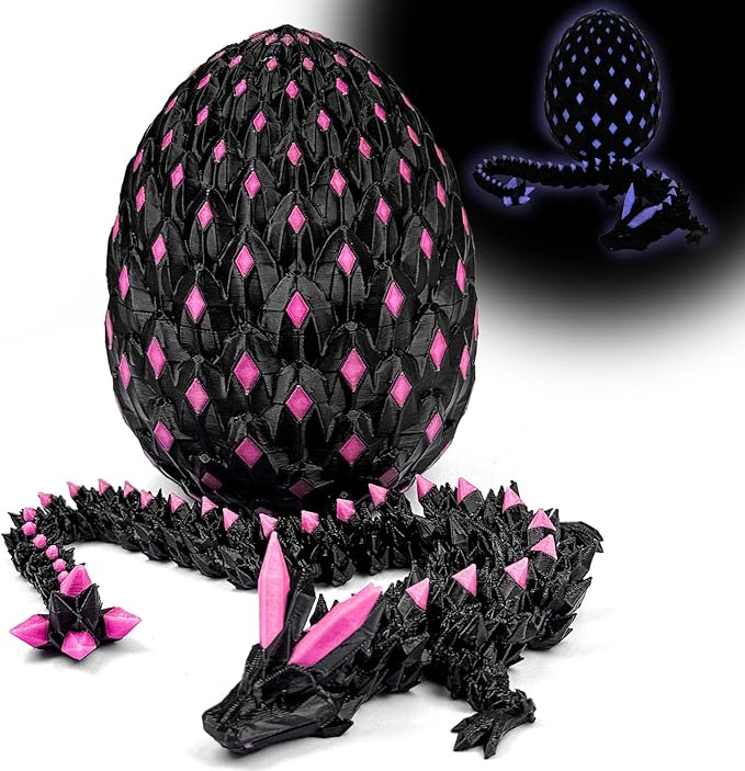 3D Printed Dragon Egg,Dragon Eggs Glow in with Dragon Inside Dark Articulated Animals Fidget Toy,Home Office Decor Executive Desk Toys for Autism/ADHD (Luminous Pink)