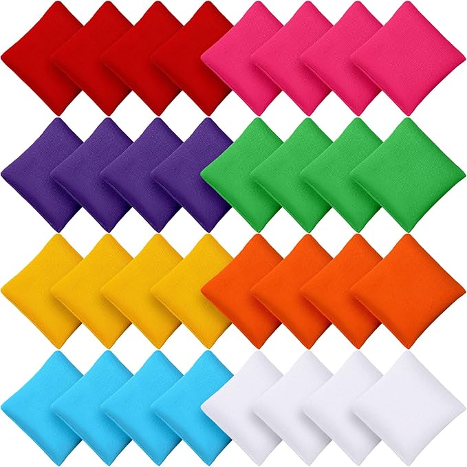 32 Pack Bean Bags Toss for Kids Cornhole Bean Bags Colorful Bean Bags for Tossing Canvas Toss Bags Hand Toy Toss Games Weights for Outdoor Yard Games, Assorted Colors (Bright Colors, 2.76 x 2.76 Inch)