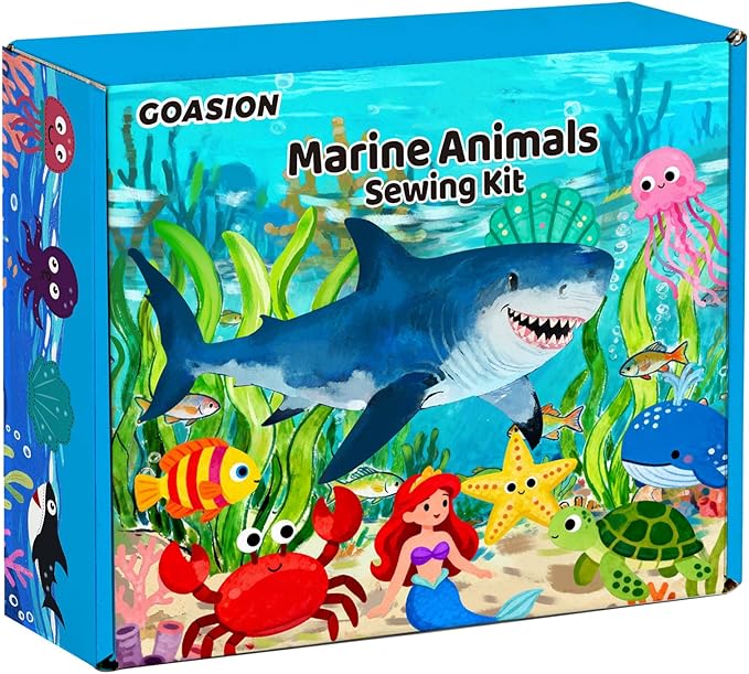 GOASION Sewing Kit for Kids, Ocean Kids Sewing Kit, Pre Punched Design for DIY Hanging Decorations, Sewing Tit for Beginners Age 8-12, Boys & Girls Birthday Gift