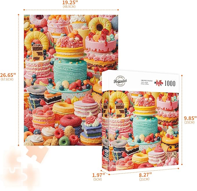Jigsaw Puzzles for Adults 1000 Pieces, Colorful Delicious Donut Food Cakes Difficult Challenging Unique Puzzle for Game Night Family Home Decor, 20x27 Inches, Cakes